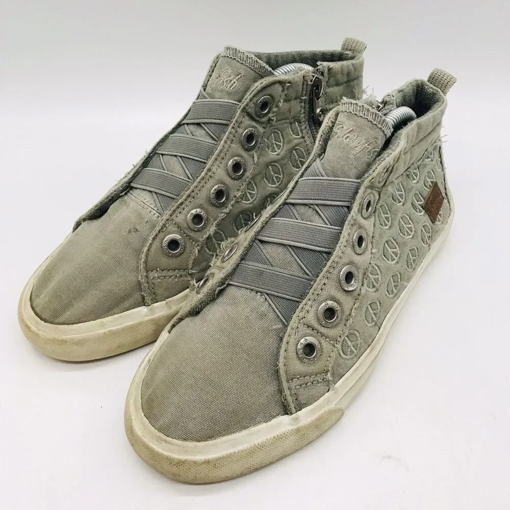 Blowfish Malibu Kids 5 Canvas Sneaker Gray Peace Sign Side Zip Fleece Lined Shoe